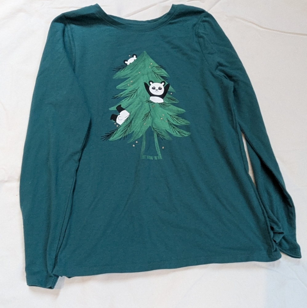 NWOT  Cat & Jack Green Long Sleeve Tee with Pandas in Tree